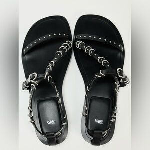 New Zara flat black leather silver stud sandals
